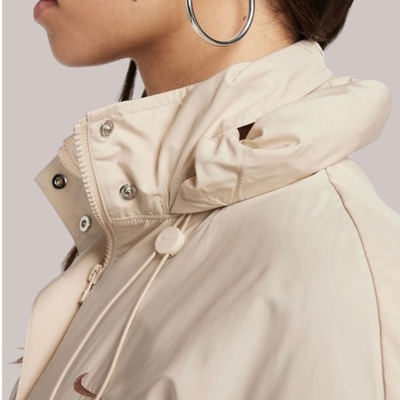 NEW Nike Beige Long Trench Coat with Orange Swoosh - Picture 5 of 16